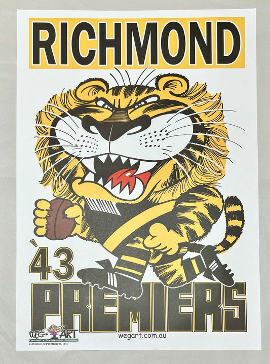 1943 Richmond Tigers WegArt WEG Premiers Poster