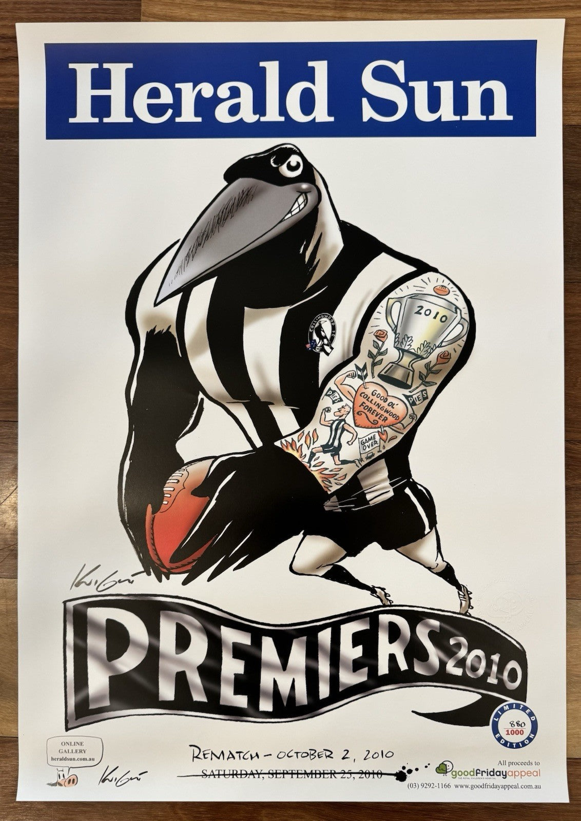 2010 Collingwood Magpies Limited Edition Premiers Poster Herald Sun #880