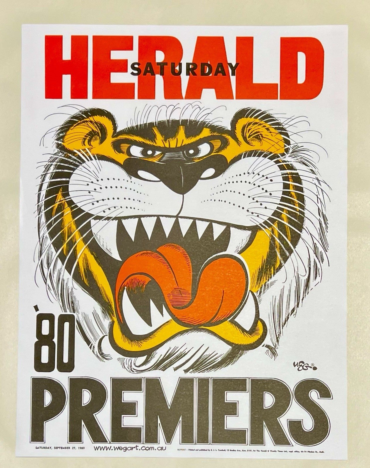 1980 Richmond Tigers Weg Art Premiers Poster - REPRINT