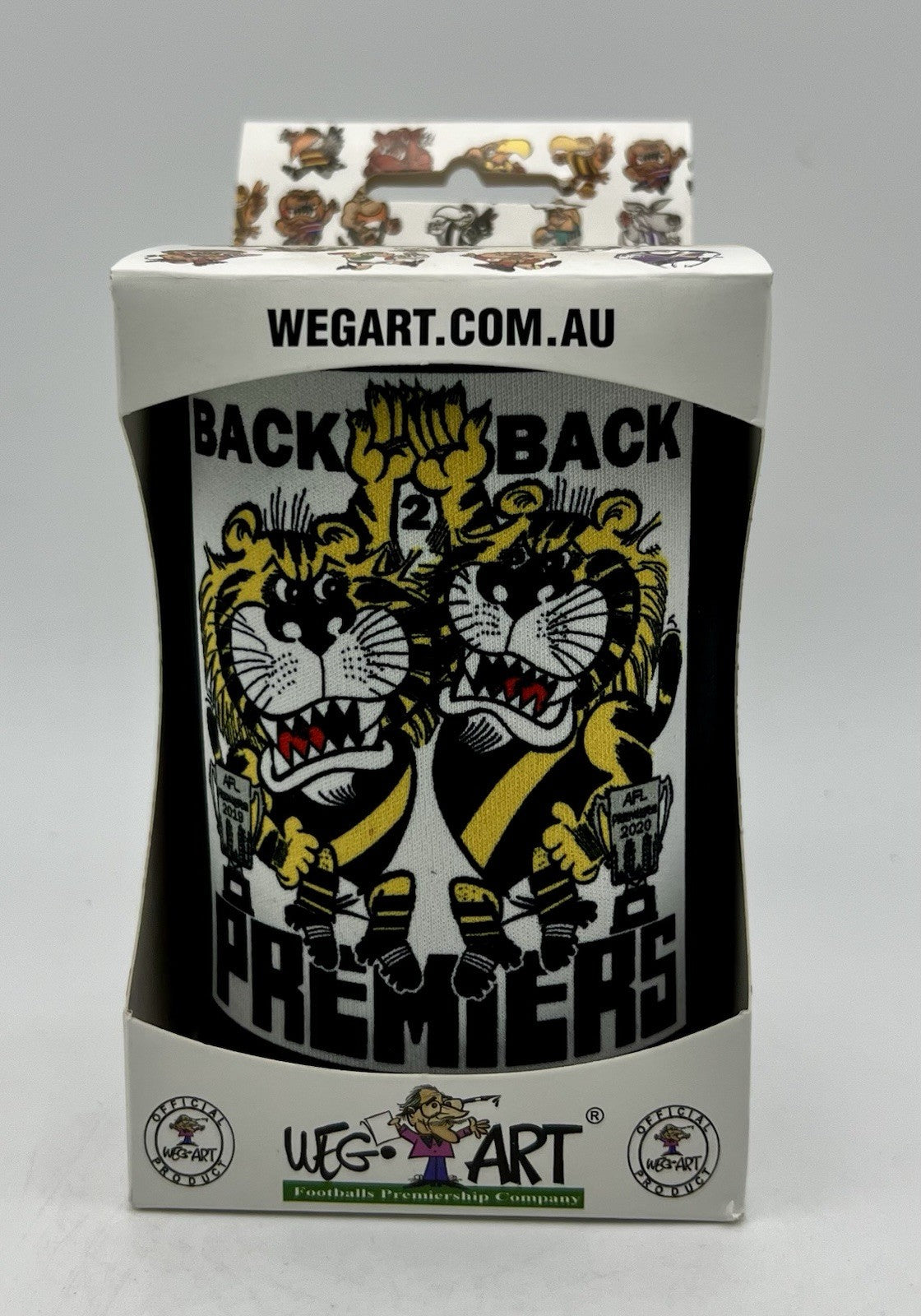 WegArt WEG Premiers Stubby Holder Can Cooler Back 2 Back Richmond Tigers 19 & 20