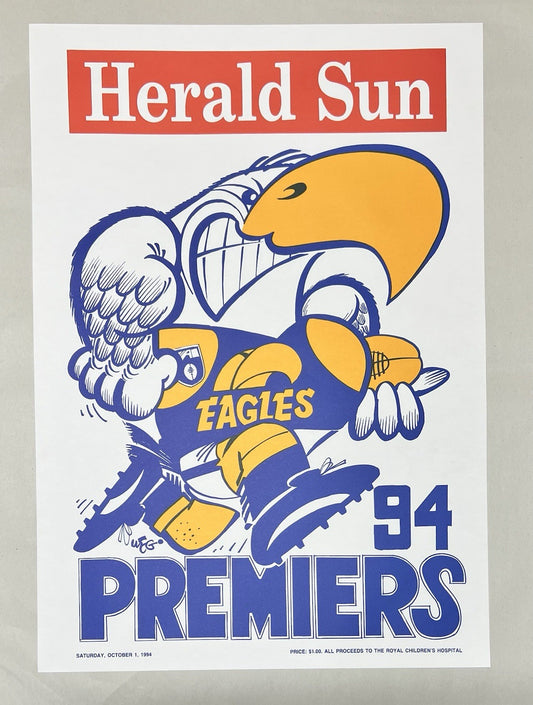 1994 West Coast Eagles WEG Premiers Poster - MINT Condition Original
