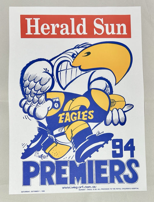 1994 West Coast Eagles WEG Premiers Poster - REPRINT