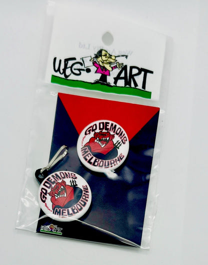 WegArt Twin Pack Button Badge & Zipper Pull / Bag Tag Melbourne Demons