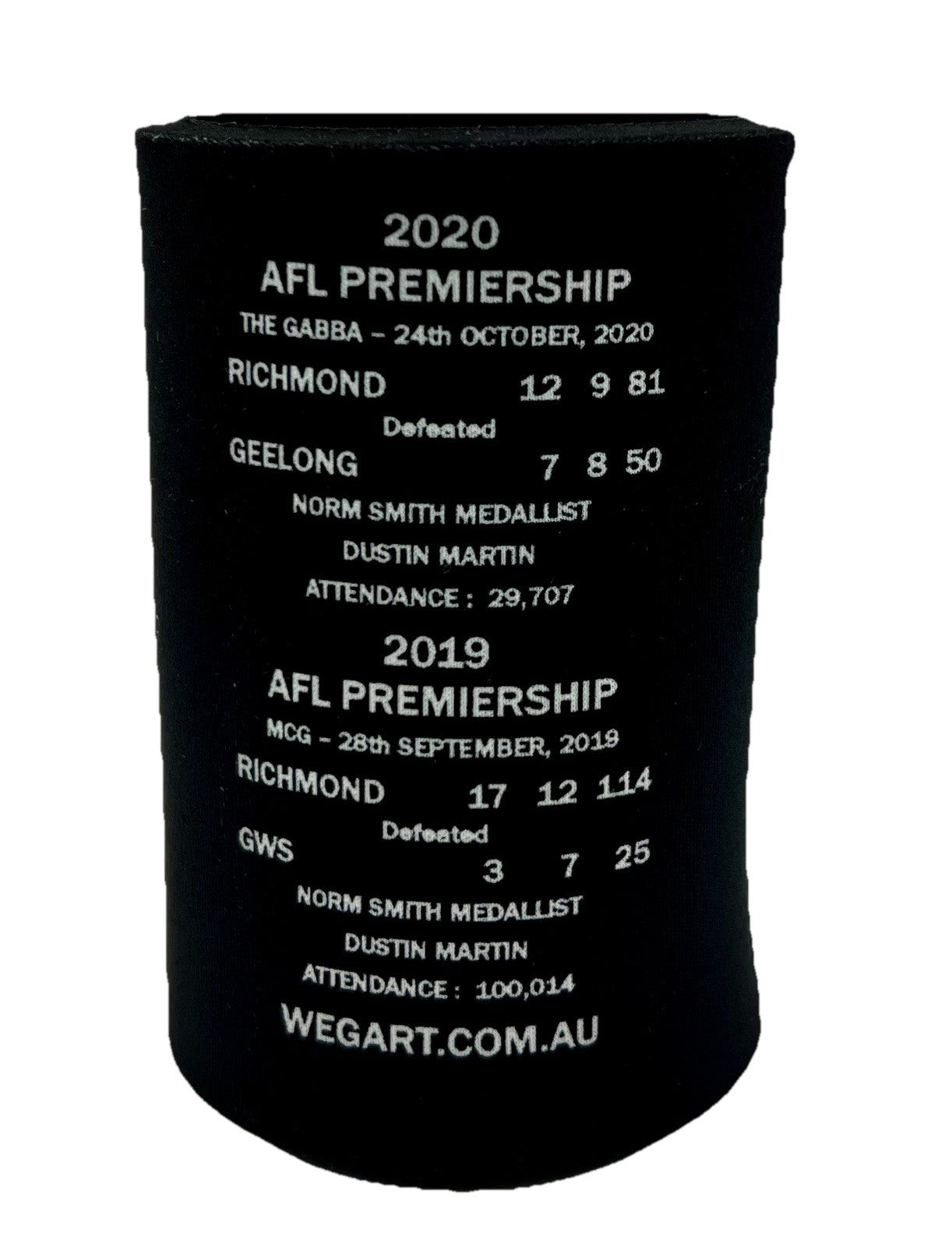 WegArt WEG Premiers Stubby Holder Can Cooler Back 2 Back Richmond Tigers 19 & 20