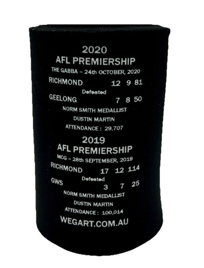 WegArt WEG Premiers Stubby Holder Can Cooler Back 2 Back Richmond Tigers 19 & 20