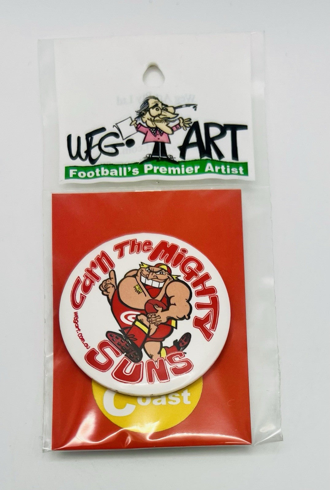 WegArt “Carn The Mighty Suns” Button Badge Gold Coast Suns