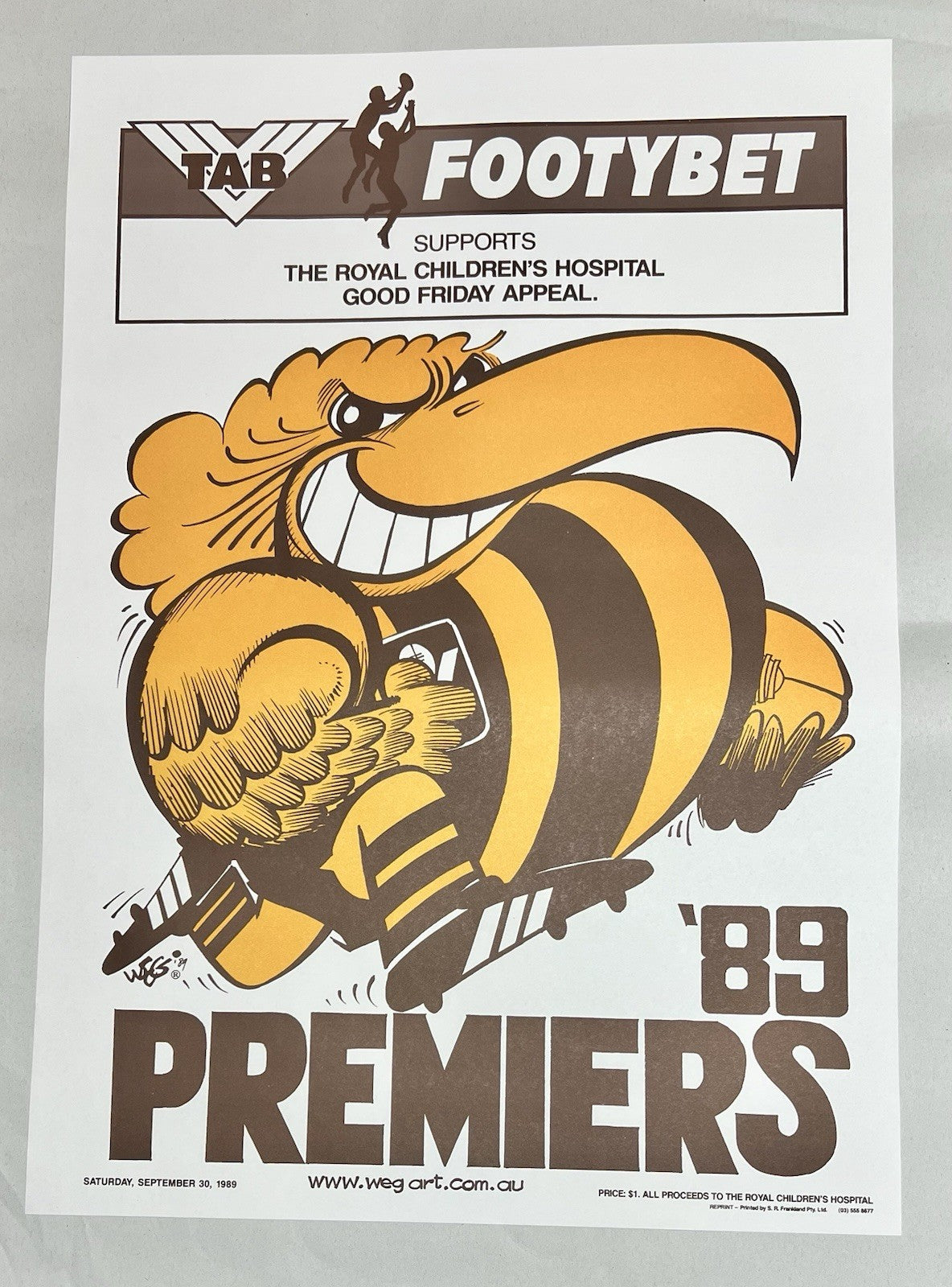 Hawthorn Hawks WEG WegArt Premiers Posters 1961-91 REPRINTS 2008-15 ORIGINALS
