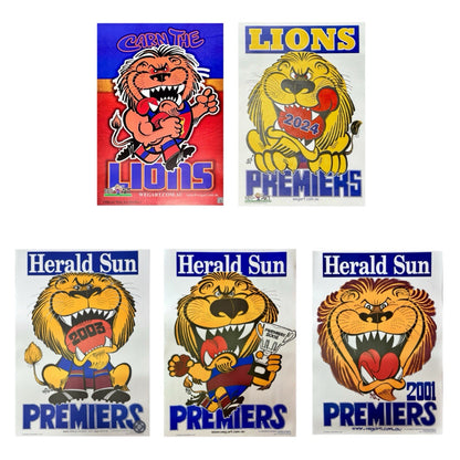 2025, 2024, 2003, 2002, 2001 & Supporter Brisbane Lions Weg Art Premiers Posters