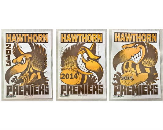 2013, 2014 & 2015 Hawthorn Hawks Weg Art Premiers Posters