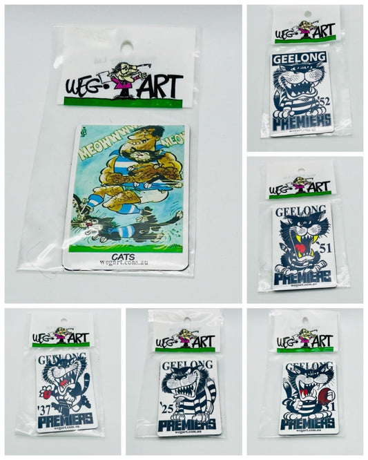 WEG WegArt Full Set Of 12 Premiers & Supporters Fridge Magnets - Geelong Cats