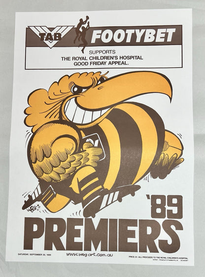 1986, 1988 & 1989 Hawthorn Hawks WEG Premiers Posters - REPRINTS