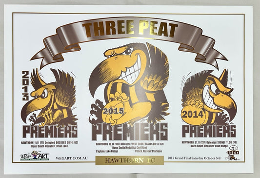 Hawthorn Hawks Three Peat WegArt Ltd Ed #711/1000 2013, 2014 & 2015 Premierships