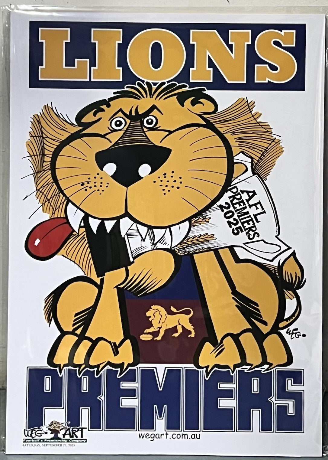 2025 WEG WegArt Premiers Poster Brisbane Lions - Block Mounted Ready To Frame