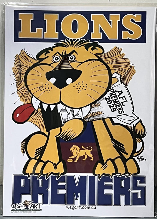 2025 WEG WegArt Premiers Poster Brisbane Lions - Block Mounted Ready To Frame