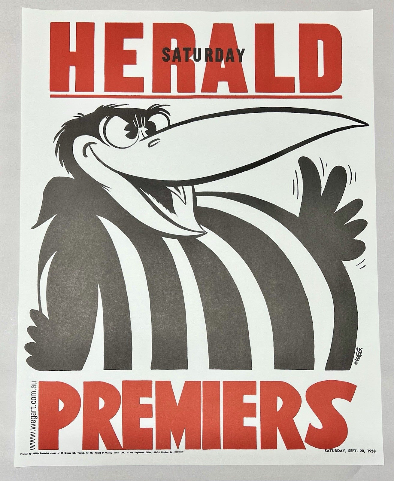 1958 Collingwood Magpies WEG Premiers Poster - REPRINT