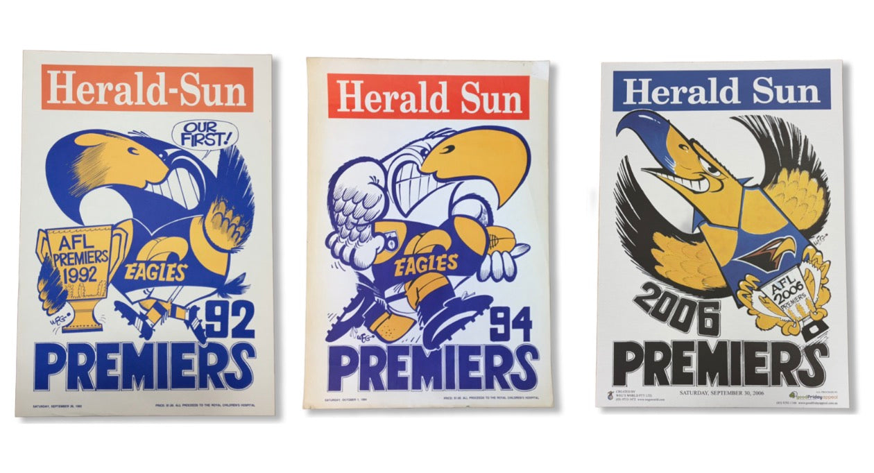 WCE 1992, 1994 & 2006 original WEG Herald Sun Premiers Posters