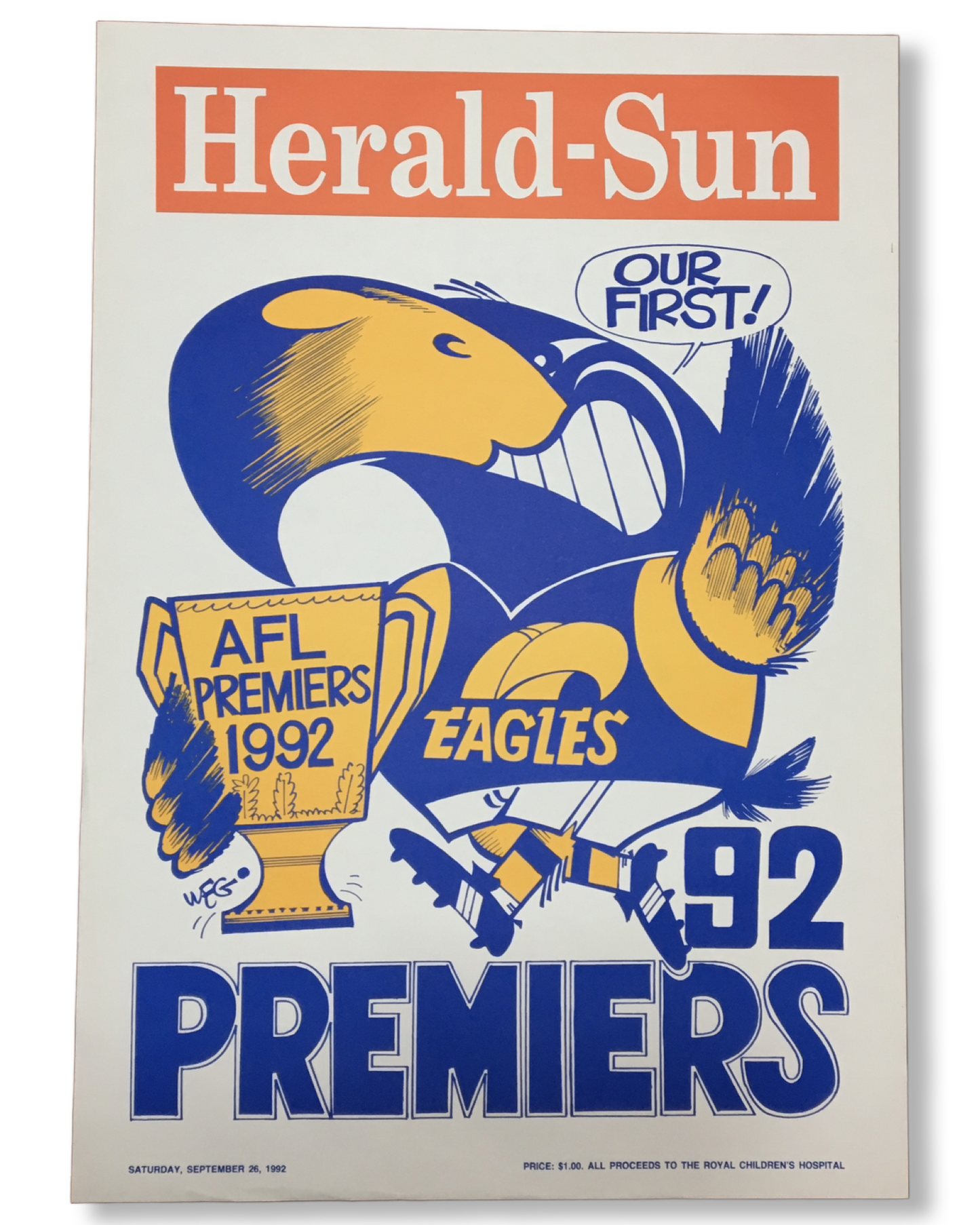 WCE 1992, 1994 & 2006 original WEG Herald Sun Premiers Posters