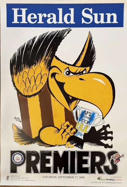 2008 Hawthorn Hawks Limited Edition Premiers Poster WEG Herald Sun #996