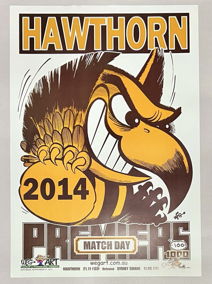 2013, 2014 & 2015 Hawthorn Hawks Weg Art Premiers Posters Limited Ed #100/750