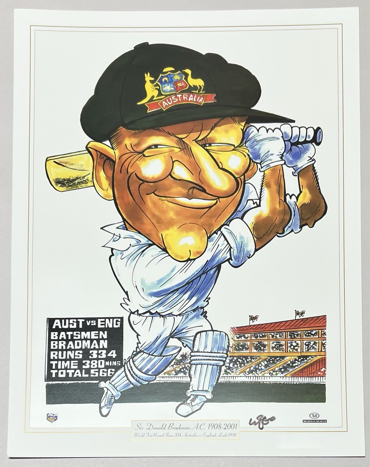 Sir Donald Bradman World Test Record Score 334 By WEG WegArt