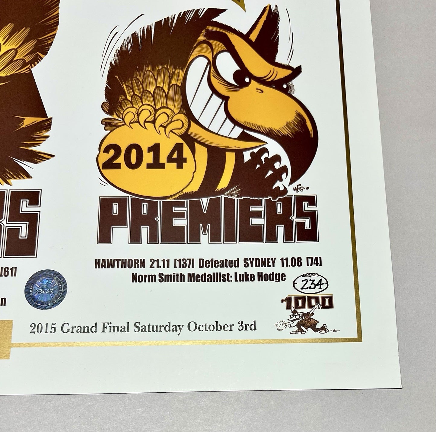 Hawthorn Hawks Three Peat WegArt Ltd Ed #234/1000 2013, 2014 & 2015 Premierships