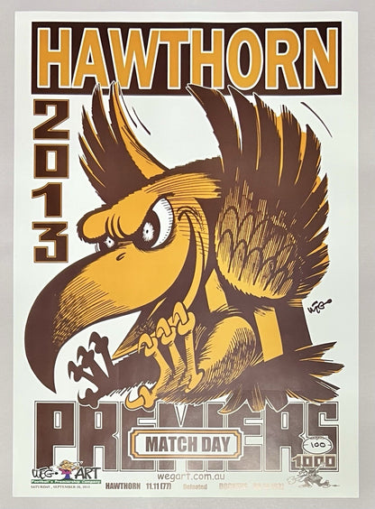 2013, 2014 & 2015 Hawthorn Hawks Weg Art Premiers Posters Limited Ed #100/750