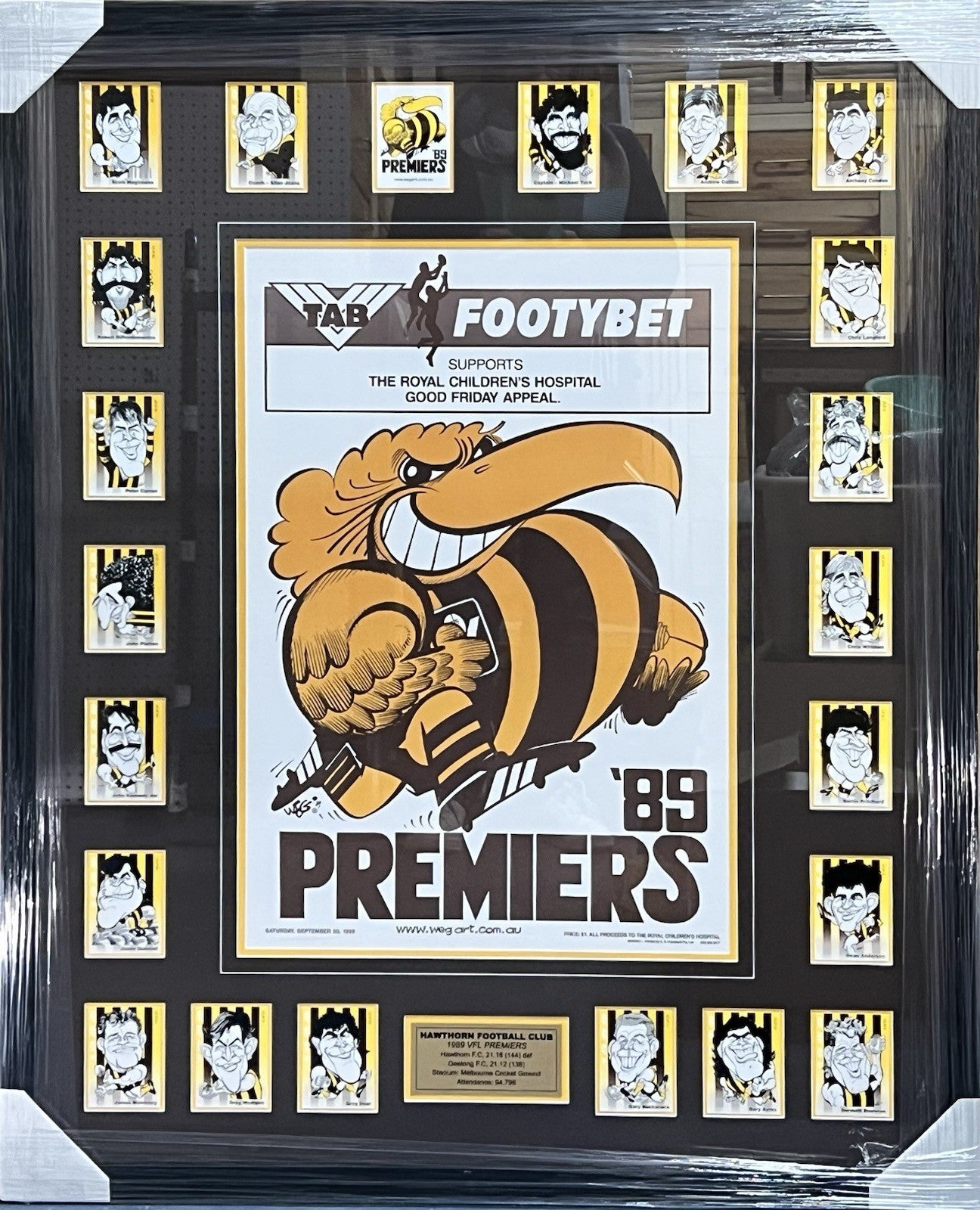 Framed 1989 Hawthorn Hawks Premiership Poster (reprint) And Cards WEG WegArt
