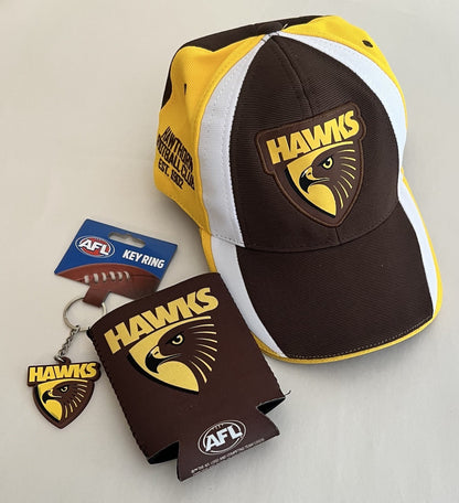 AFL Hawthorn Hawks Gift Pack - Gift Boxed Hat, Stubby Holder & Key Ring